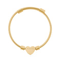 Minimal gold heart cuff bracelet engraved with ALIGN CALM LOVE, a calming intention bangle with heart detail